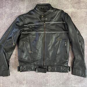 Men's Vintage Y2K X Element Black Leather Motorcycle Zip Up Bomber Jacket Sz L